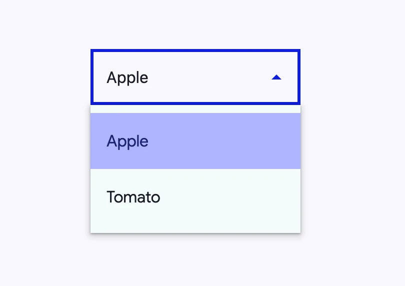 Outlined select theming example. Image of a outlined select with a different theme applied