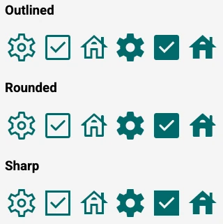 Icon theming example. Image of icons with a different theme applied